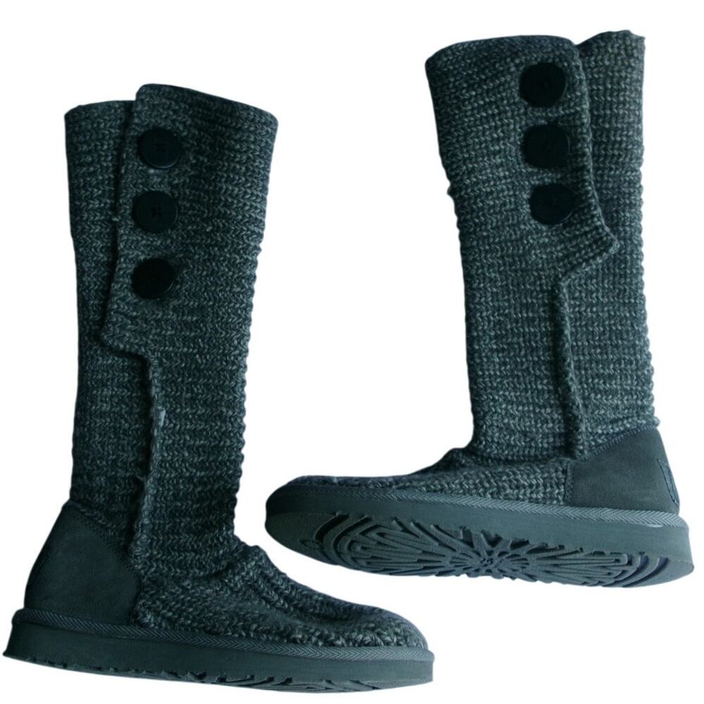 UGG Australia Cardy Boots Womens 7 Gray Knit Tall 3 Button Convertible